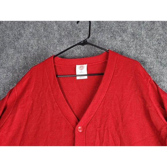 Vintage 80's Uniform Mills Cardigan Sweater Men Sz XL Red V NECK Knit USA Office - Picture 4 of 10